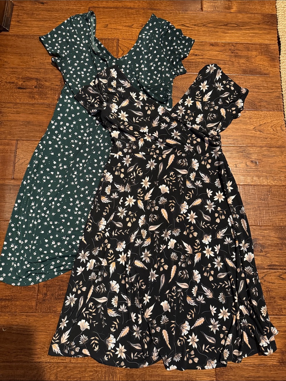 Set of 2! Floral Black Nursing Dress & Green Scattered Floral Nursing Dress